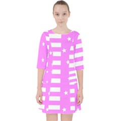 Saturated Pink Lines And Stars Pattern, Geometric Theme Pocket Dress by Casemiro