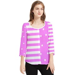 Saturated Pink Lines And Stars Pattern, Geometric Theme Chiffon Quarter Sleeve Blouse by Casemiro