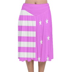 Saturated Pink Lines And Stars Pattern, Geometric Theme Velvet Flared Midi Skirt by Casemiro