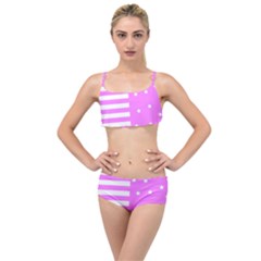 Saturated Pink Lines And Stars Pattern, Geometric Theme Layered Top Bikini Set by Casemiro