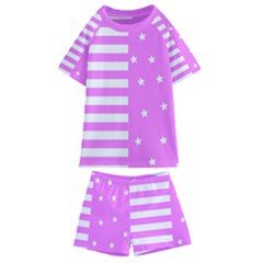 Saturated Pink Lines And Stars Pattern, Geometric Theme Kids  Swim Tee And Shorts Set by Casemiro