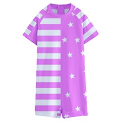 Saturated Pink Lines And Stars Pattern, Geometric Theme Kids  Boyleg Half Suit Swimwear by Casemiro