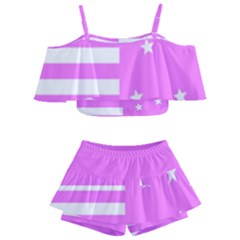 Saturated Pink Lines And Stars Pattern, Geometric Theme Kids  Off Shoulder Skirt Bikini by Casemiro