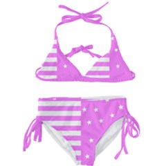 Saturated Pink Lines And Stars Pattern, Geometric Theme Kids  Classic Bikini Set by Casemiro