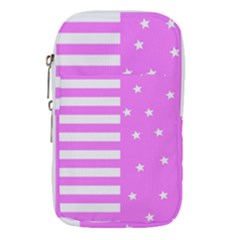 Saturated Pink Lines And Stars Pattern, Geometric Theme Waist Pouch (small) by Casemiro