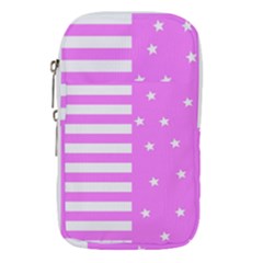 Saturated Pink Lines And Stars Pattern, Geometric Theme Waist Pouch (large) by Casemiro