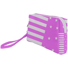 Saturated Pink Lines And Stars Pattern, Geometric Theme Wristlet Pouch Bag (small) by Casemiro