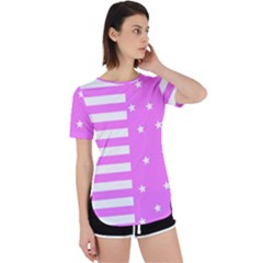 Saturated Pink Lines And Stars Pattern, Geometric Theme Perpetual Short Sleeve T-shirt by Casemiro