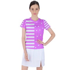 Saturated Pink Lines And Stars Pattern, Geometric Theme Women s Sports Top by Casemiro