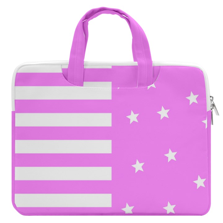 Saturated Pink lines and stars pattern, geometric theme MacBook Pro Double Pocket Laptop Bag