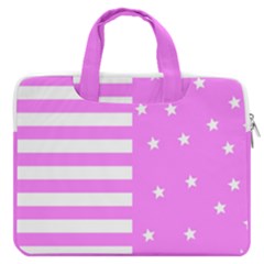 Saturated Pink Lines And Stars Pattern, Geometric Theme Macbook Pro Double Pocket Laptop Bag (large) by Casemiro