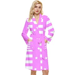 Saturated Pink Lines And Stars Pattern, Geometric Theme Robe by Casemiro