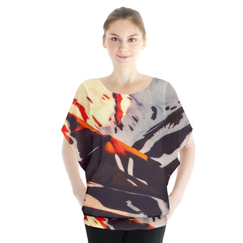 Iceland-landscape-mountains-snow Batwing Chiffon Blouse by Amaryn4rt