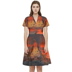 Switzerland-zermatt-mountains-snow- Short Sleeve Waist Detail Dress