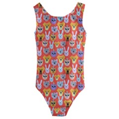 Cute Faces Of Dogs And Cats With Glasses Kids  Cut-out Back One Piece Swimsuit by SychEva