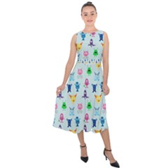 Funny Monsters Midi Tie-back Chiffon Dress by SychEva