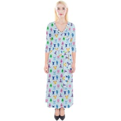 Funny Monsters Quarter Sleeve Wrap Maxi Dress by SychEva