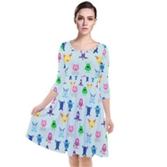 Funny Monsters Quarter Sleeve Waist Band Dress by SychEva