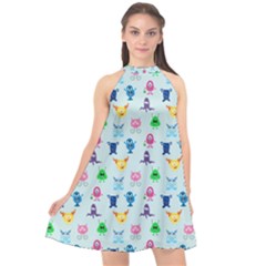 Funny Monsters Halter Neckline Chiffon Dress  by SychEva