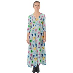 Funny Monsters Button Up Boho Maxi Dress by SychEva