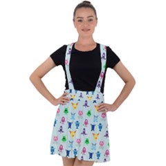 Funny Monsters Velvet Suspender Skater Skirt by SychEva