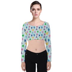 Funny Monsters Velvet Long Sleeve Crop Top by SychEva