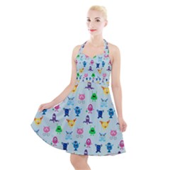 Funny Monsters Halter Party Swing Dress  by SychEva