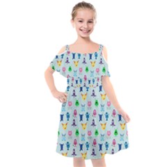 Funny Monsters Kids  Cut Out Shoulders Chiffon Dress by SychEva