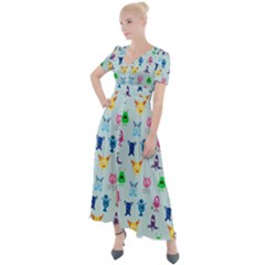 Funny Monsters Button Up Short Sleeve Maxi Dress by SychEva