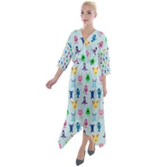 Funny Monsters Quarter Sleeve Wrap Front Maxi Dress by SychEva