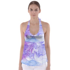 Purple And Blue Alcohol Ink  Babydoll Tankini Top by Dazzleway