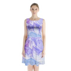 Purple And Blue Alcohol Ink  Sleeveless Waist Tie Chiffon Dress by Dazzleway