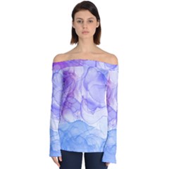 Purple And Blue Alcohol Ink  Off Shoulder Long Sleeve Top by Dazzleway