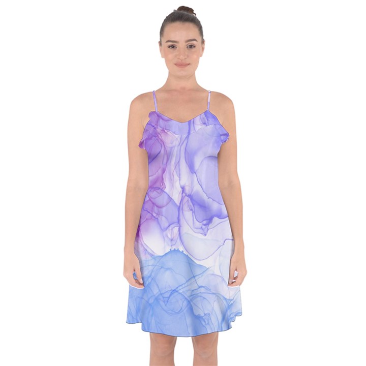 Purple and blue alcohol ink  Ruffle Detail Chiffon Dress