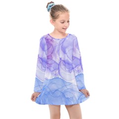 Purple And Blue Alcohol Ink  Kids  Long Sleeve Dress by Dazzleway