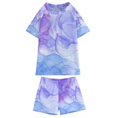 Purple And Blue Alcohol Ink  Kids  Swim Tee And Shorts Set by Dazzleway