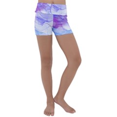 Purple And Blue Alcohol Ink  Kids  Lightweight Velour Yoga Shorts by Dazzleway