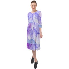 Purple And Blue Alcohol Ink  Ruffle End Midi Chiffon Dress by Dazzleway