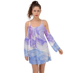 Purple And Blue Alcohol Ink  Kimono Sleeves Boho Dress by Dazzleway