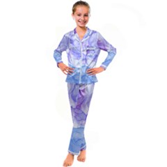 Purple And Blue Alcohol Ink  Kid s Satin Long Sleeve Pajamas Set