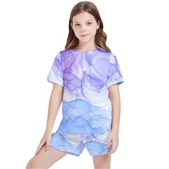 Purple And Blue Alcohol Ink  Kids  Tee And Sports Shorts Set by Dazzleway