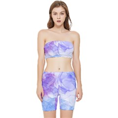 Purple And Blue Alcohol Ink  Stretch Shorts And Tube Top Set by Dazzleway