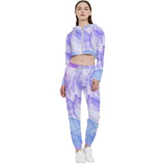 Purple And Blue Alcohol Ink  Cropped Zip Up Lounge Set by Dazzleway