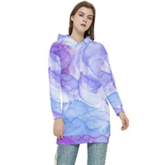 Purple And Blue Alcohol Ink  Women s Long Oversized Pullover Hoodie by Dazzleway