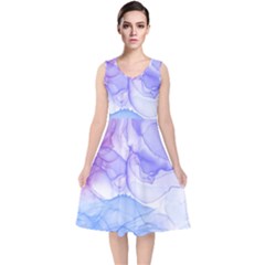 Purple And Blue Alcohol Ink  V-neck Midi Sleeveless Dress  by Dazzleway