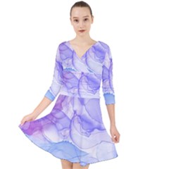 Purple And Blue Alcohol Ink  Quarter Sleeve Front Wrap Dress by Dazzleway