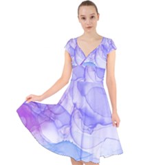 Purple And Blue Alcohol Ink  Cap Sleeve Front Wrap Midi Dress by Dazzleway