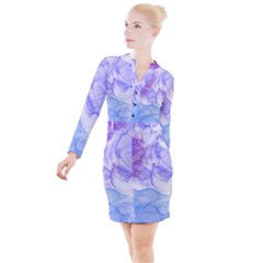 Purple And Blue Alcohol Ink  Button Long Sleeve Dress by Dazzleway