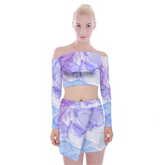 Purple And Blue Alcohol Ink  Off Shoulder Top With Mini Skirt Set by Dazzleway