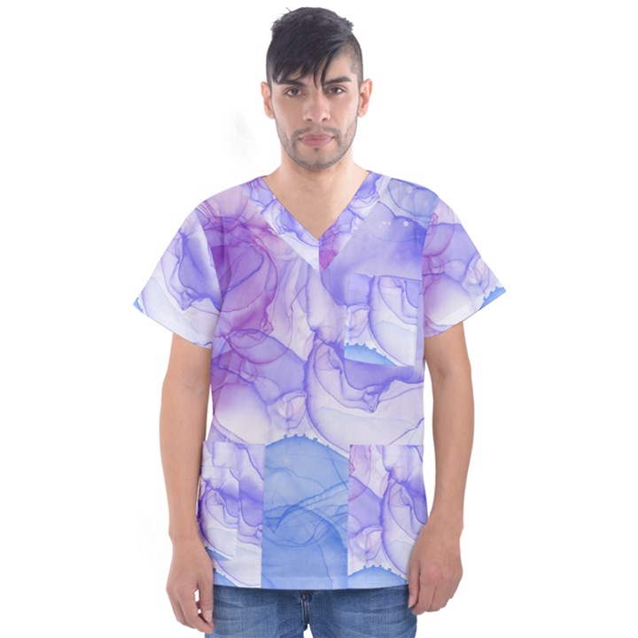 Purple and blue alcohol ink  Men s V-Neck Scrub Top